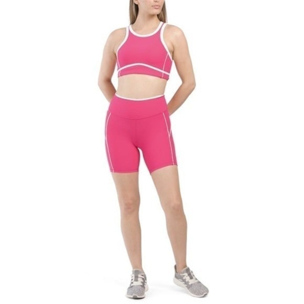 Wilo the Label Women's Medium Ribbed Piper Bra & Short Set Pink NWT Athleisure